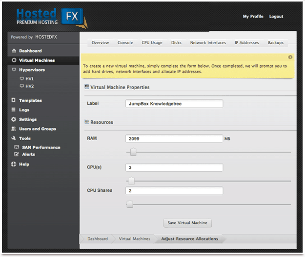 Change Virtual Machine Resources